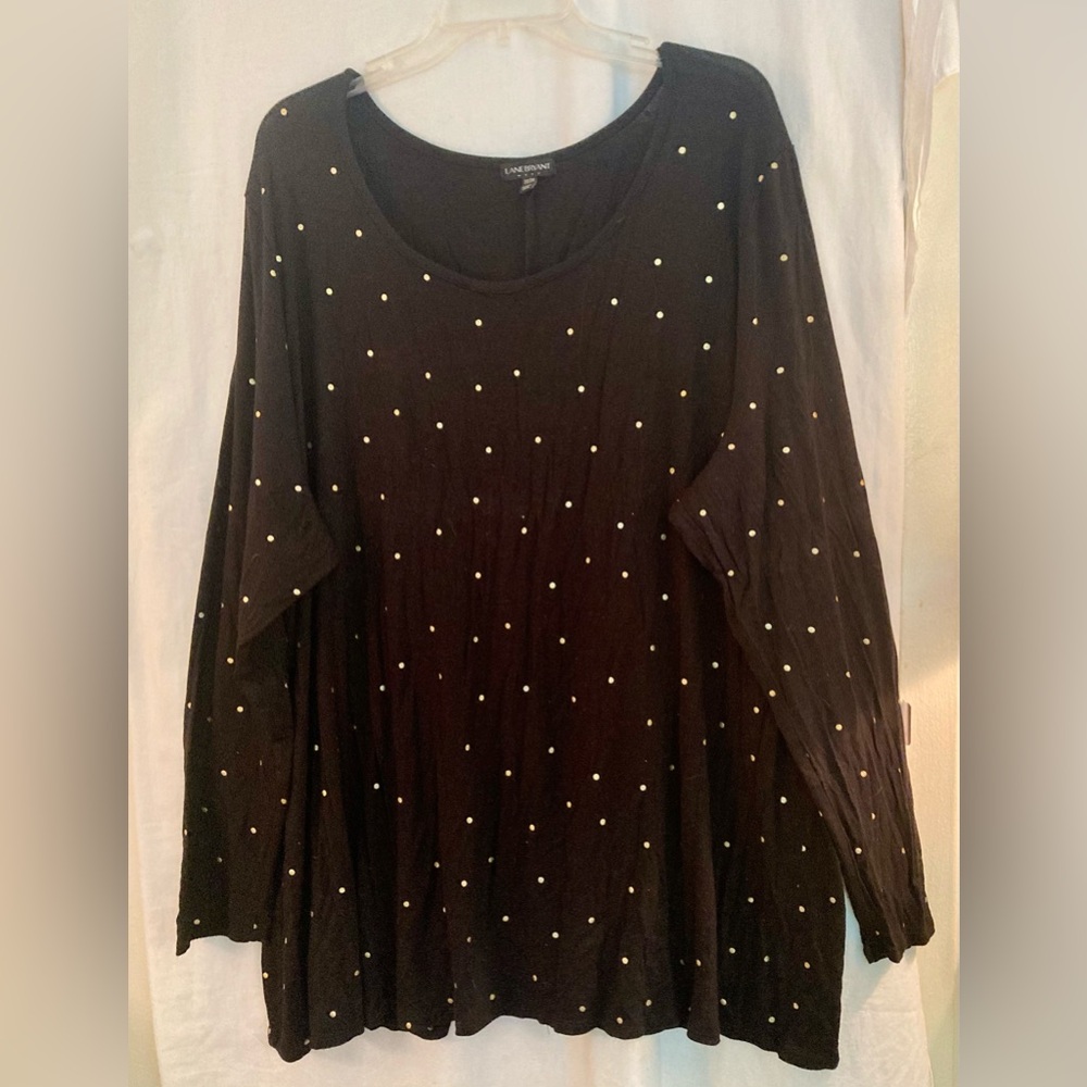 Lane Bryant Black White Polka Dots Long Sleeve Scoop Neck Tunic Top Size 22/24